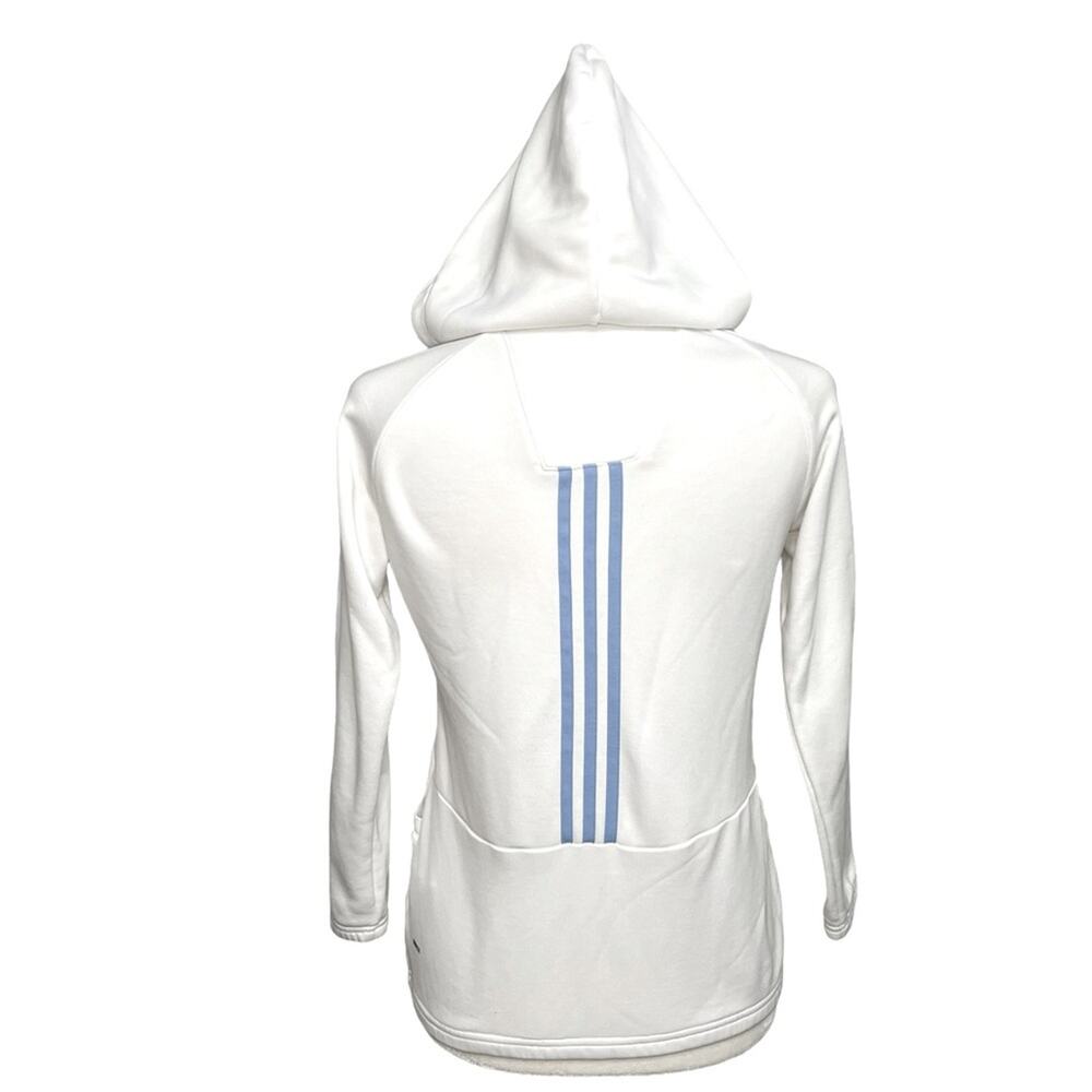 ADIDAS White/Blue Climalite Zip Front 3/4 Sleeve Hood Jacket Pockets Size Small - Picture 3 of 12